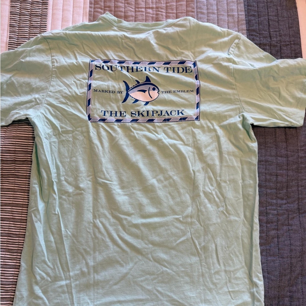 Southern Tide Seafoam Skipjack Logo Tee with Navy & Pink Accents